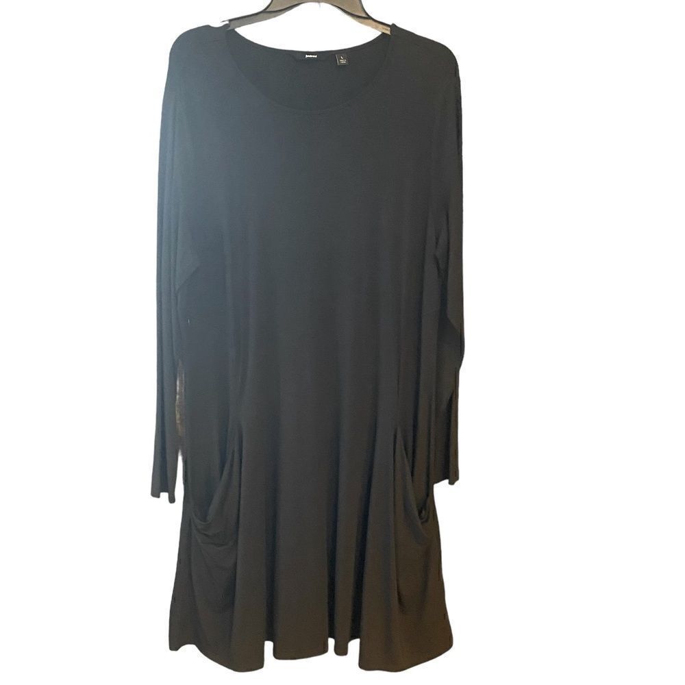 Betabrand Sz L Black The Sweatshirt Silk Blend Travel A Line Pocket Swing Dress